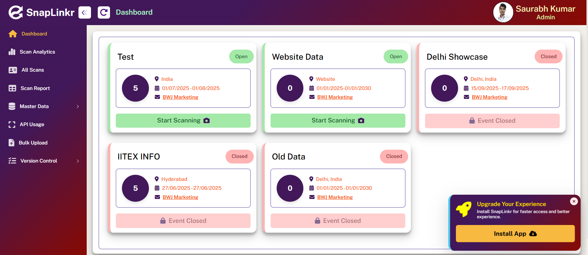 SnapLinkr (Business Card Scanning) - Laravel Enterprise Web Application